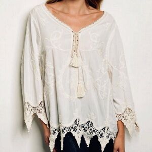One Love cotton crochet embroidered tunic top